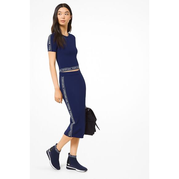 Michael Kors Logo Tape Stretch-Viscose Cropped T-Shirt/pencil skirt set - Picture 1 of 3